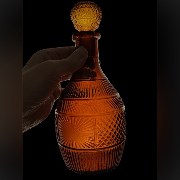 Vintage Amber Glass Bottle w/ Stopper | Mid-Century 1960s–70s - Picture 2 of 4